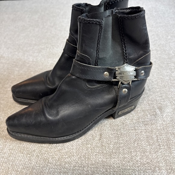 Harley-Davidson Shoes - Harley Davidson Black Leather Pull On Harness Biker Boots Women's Size 9